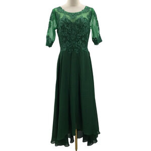 MOTHER OF THE BRIDE 12 L green embroidered beaded formal maxi dress NEW B76